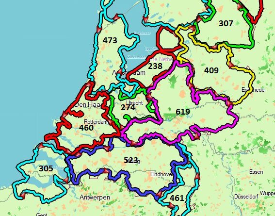 Langs alle grenzen van alle provincies van Nederland